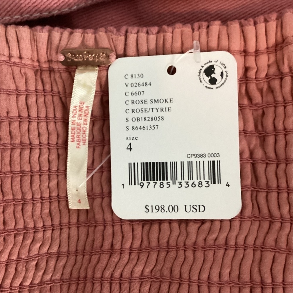 Free People Marley Denim Top Rose Smoke Pink Puff Sleeve Size 4 - Picture 6 of 7